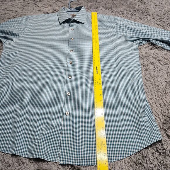 Unlisted Kenneth Cole Mens Dress Shirt Size XL 17-17 1/2 Blue Check Slim Fit - Picture 9 of 12